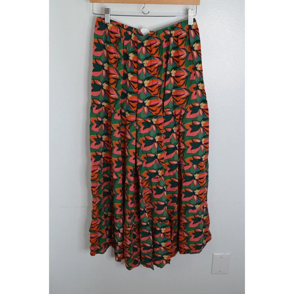 NATURAL LIFE Wide Leg Pants - Green, Orange & Pink Floral Print
